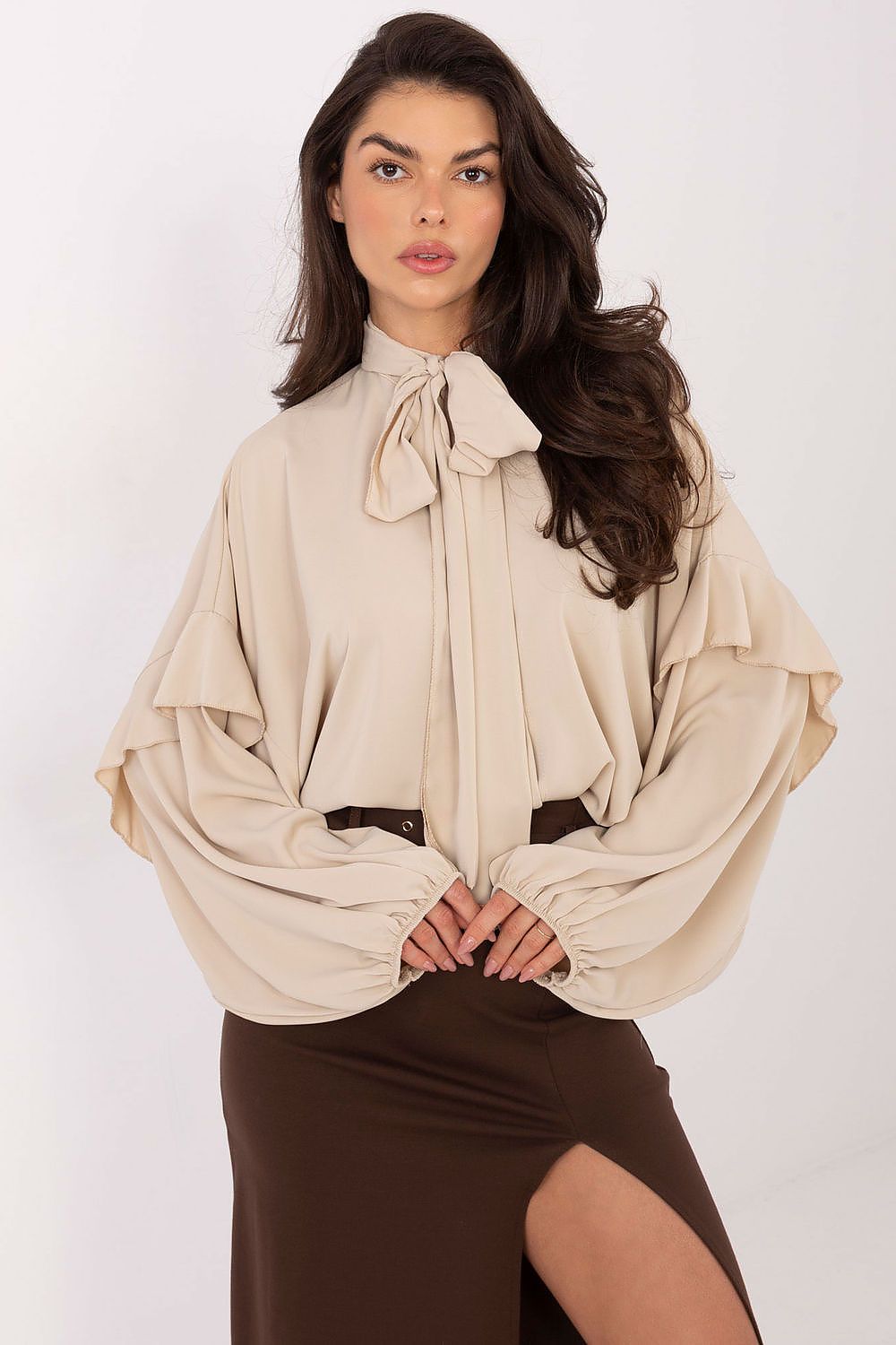 Hemd Damen Langarm Puffärmel Schleife Elegant