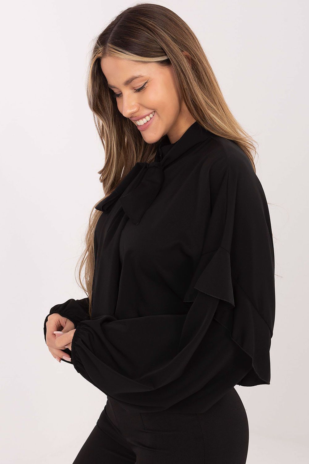 Hemd Damen Langarm Puffärmel Schleife Elegant