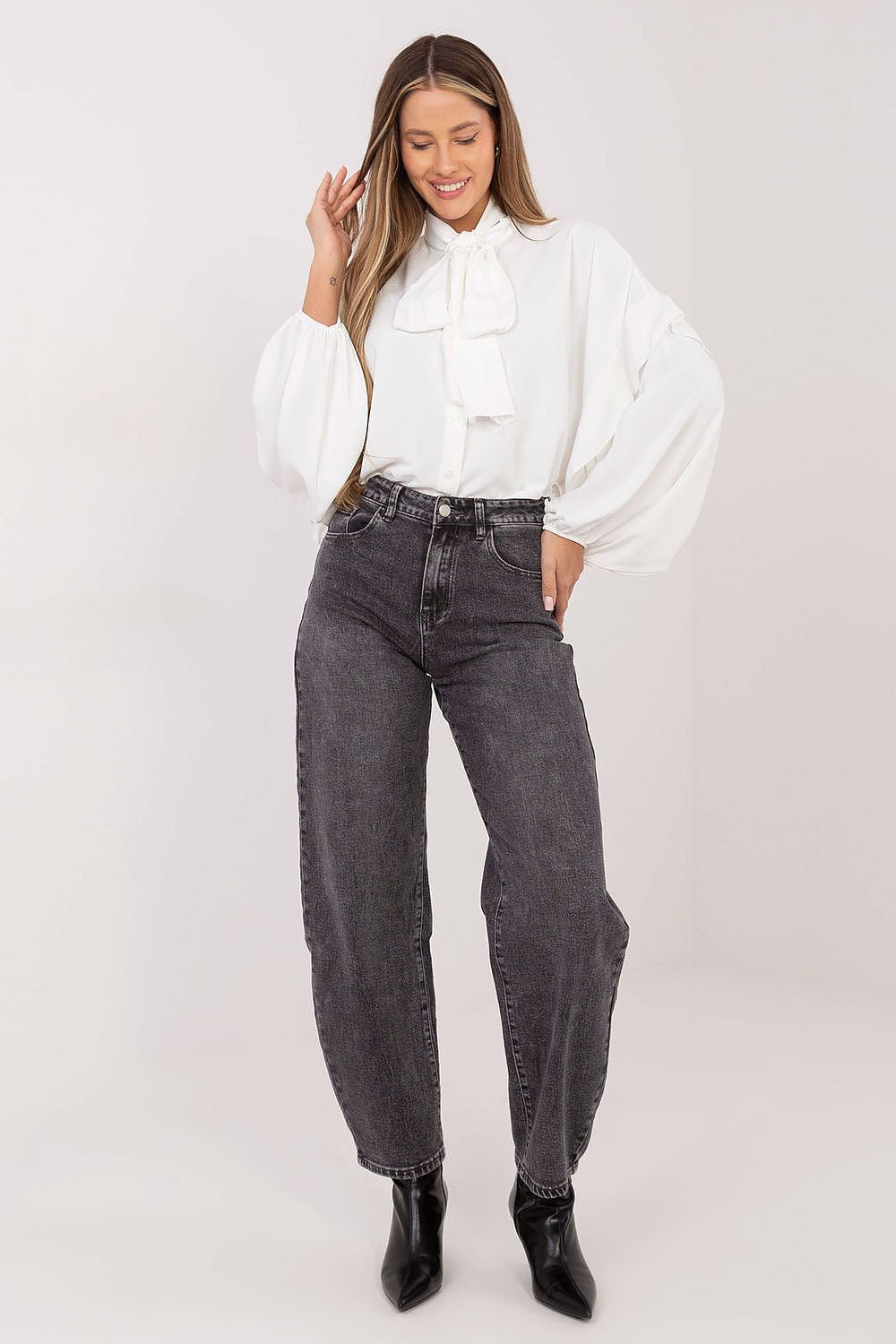 Hemd Damen Langarm Puffärmel Schleife Elegant