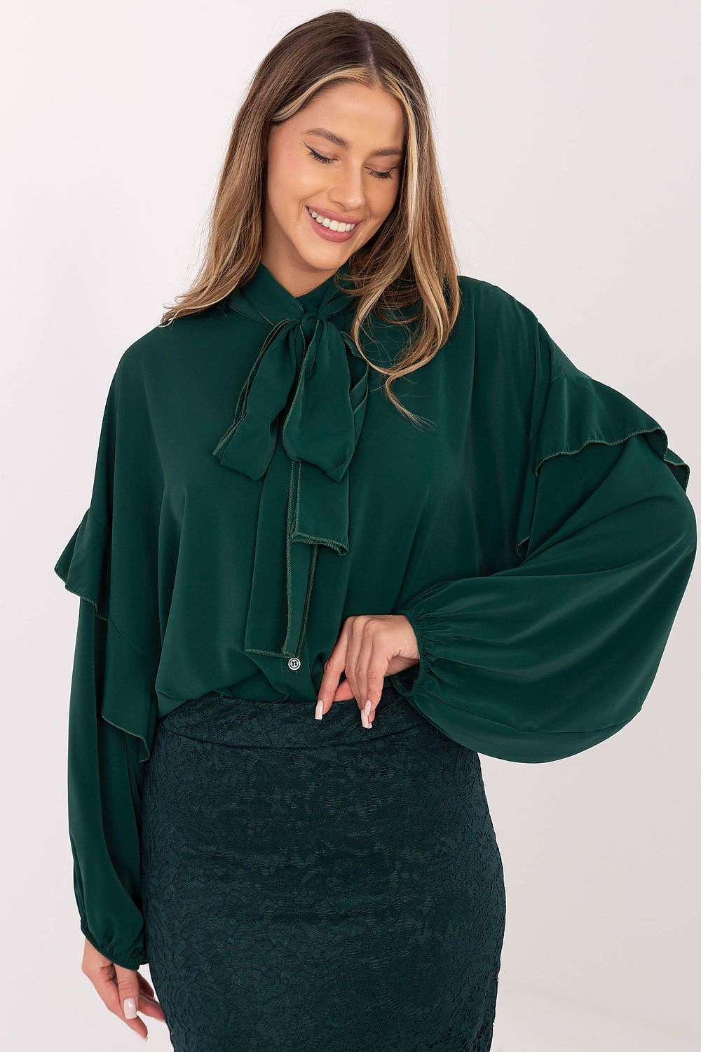 Hemd Damen Langarm Puffärmel Schleife Elegant