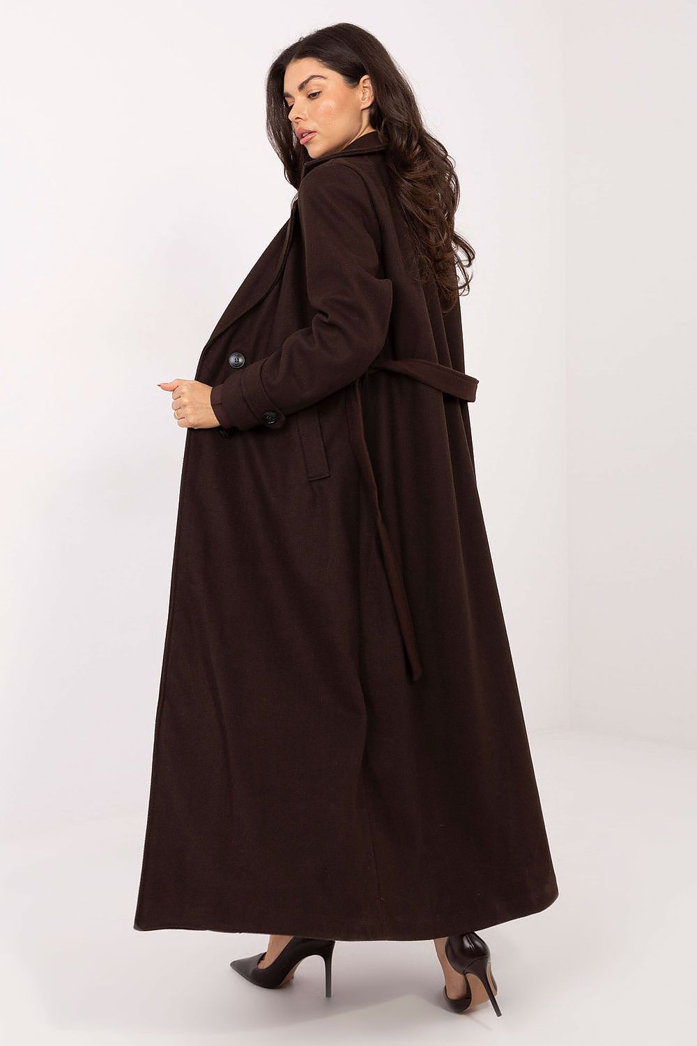 Damen Mantel Lang Elegant Zweireihig mit Gürtel