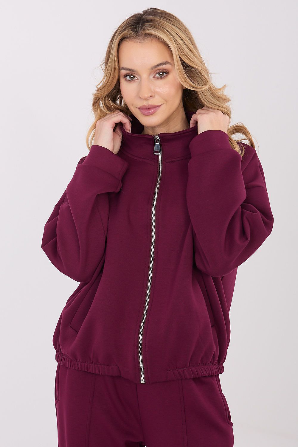 Pullover Damen Stehkragen Reißverschluss Taschen Viskose