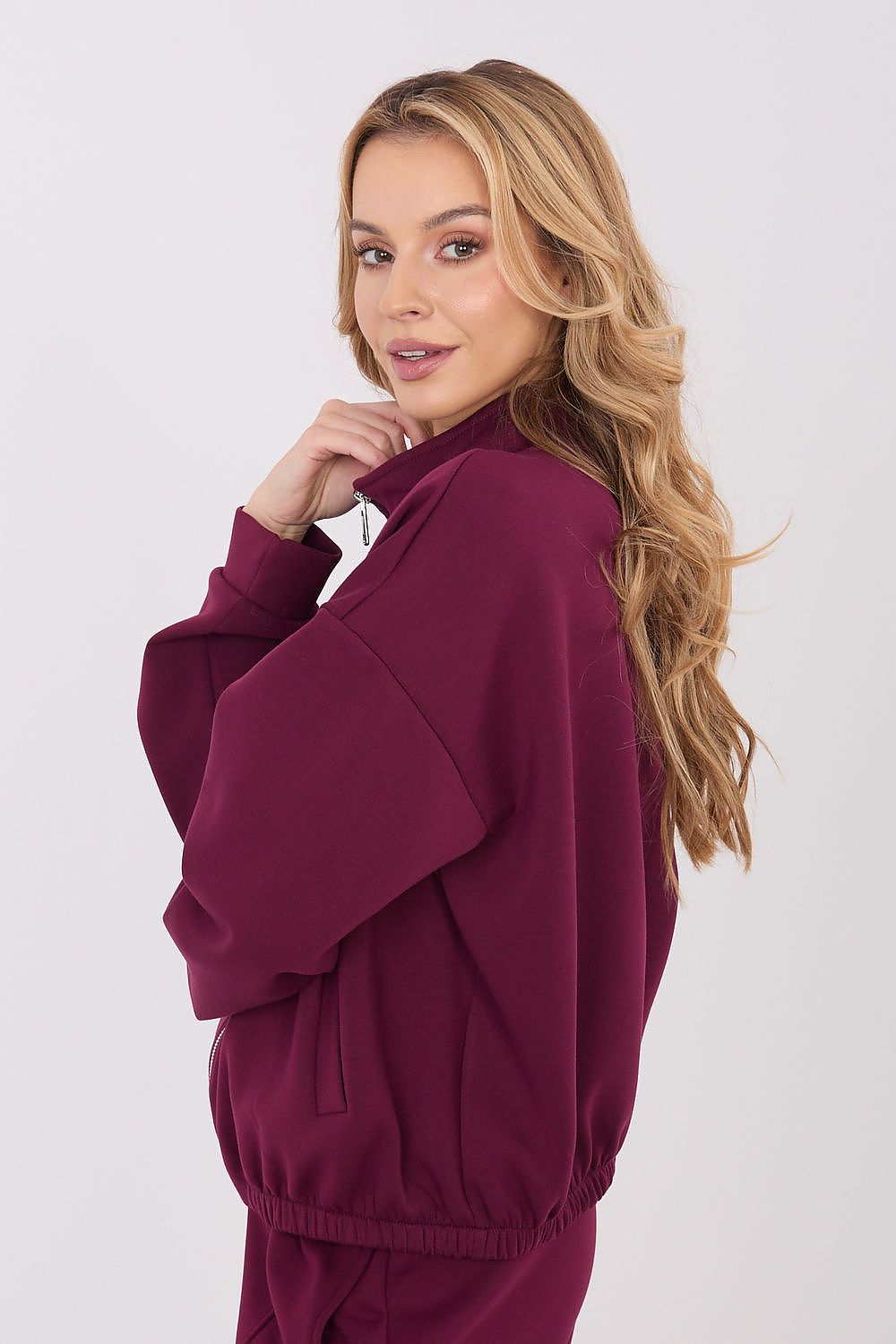 Pullover Damen Stehkragen Reißverschluss Taschen Viskose