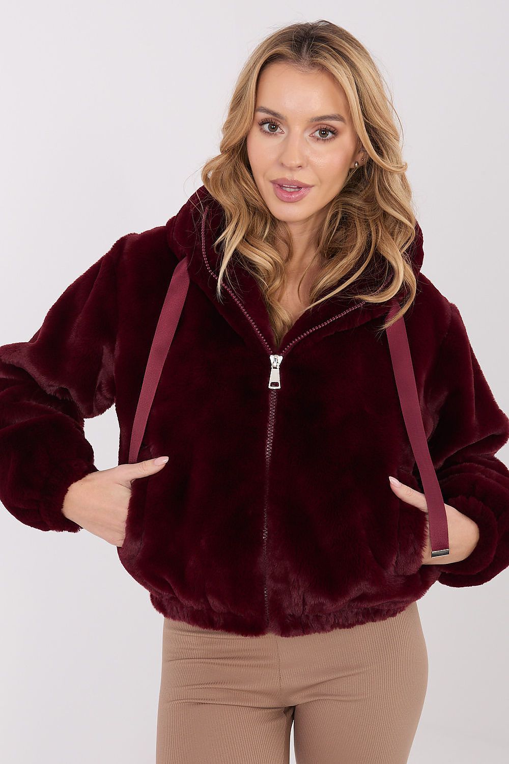 Jacke Damen Kunstfell Kapuze Kurz Übergang Winter