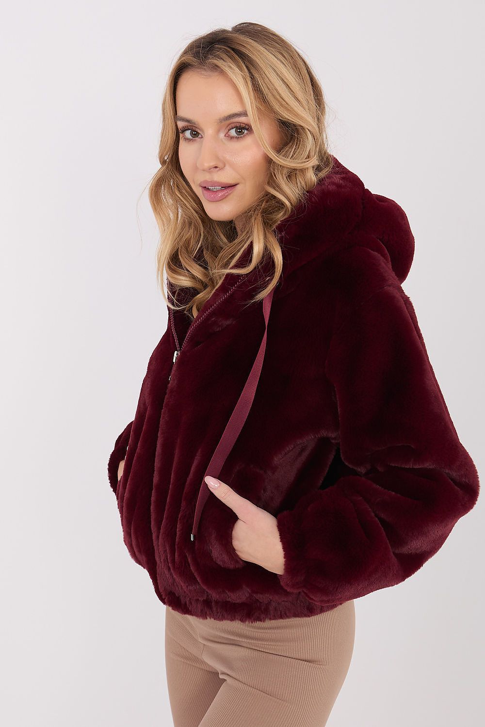 Jacke Damen Kunstfell Kapuze Kurz Übergang Winter