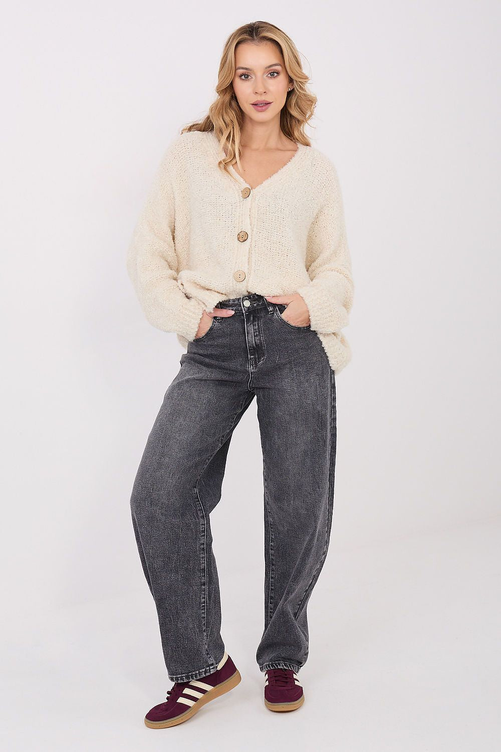 Cardigan Damen V-Ausschnitt Knöpfe Wolle Acryl