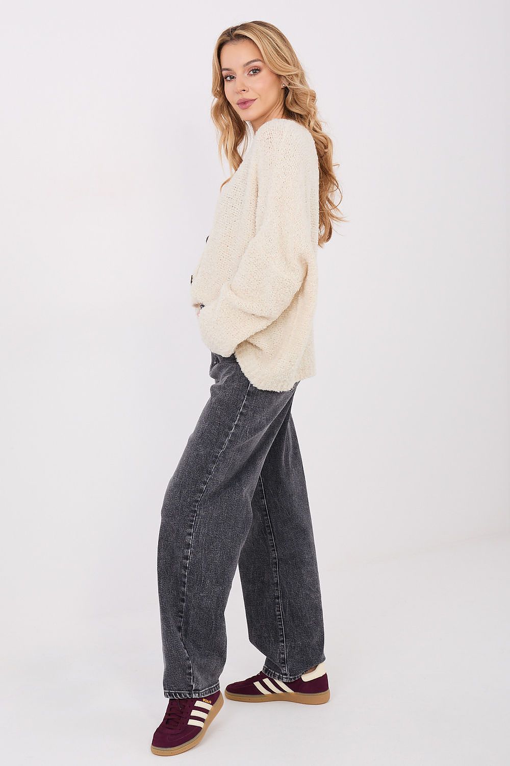 Cardigan Damen V-Ausschnitt Knöpfe Wolle Acryl