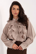 Bluse Damen Elegant Jabot Puffärmel