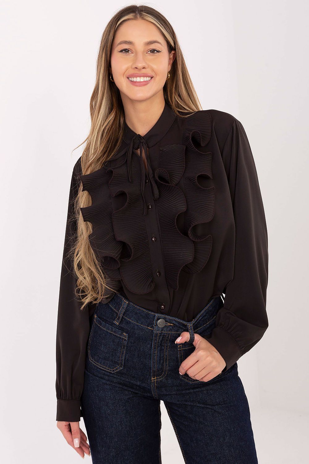 Bluse Damen Elegant Jabot Puffärmel
