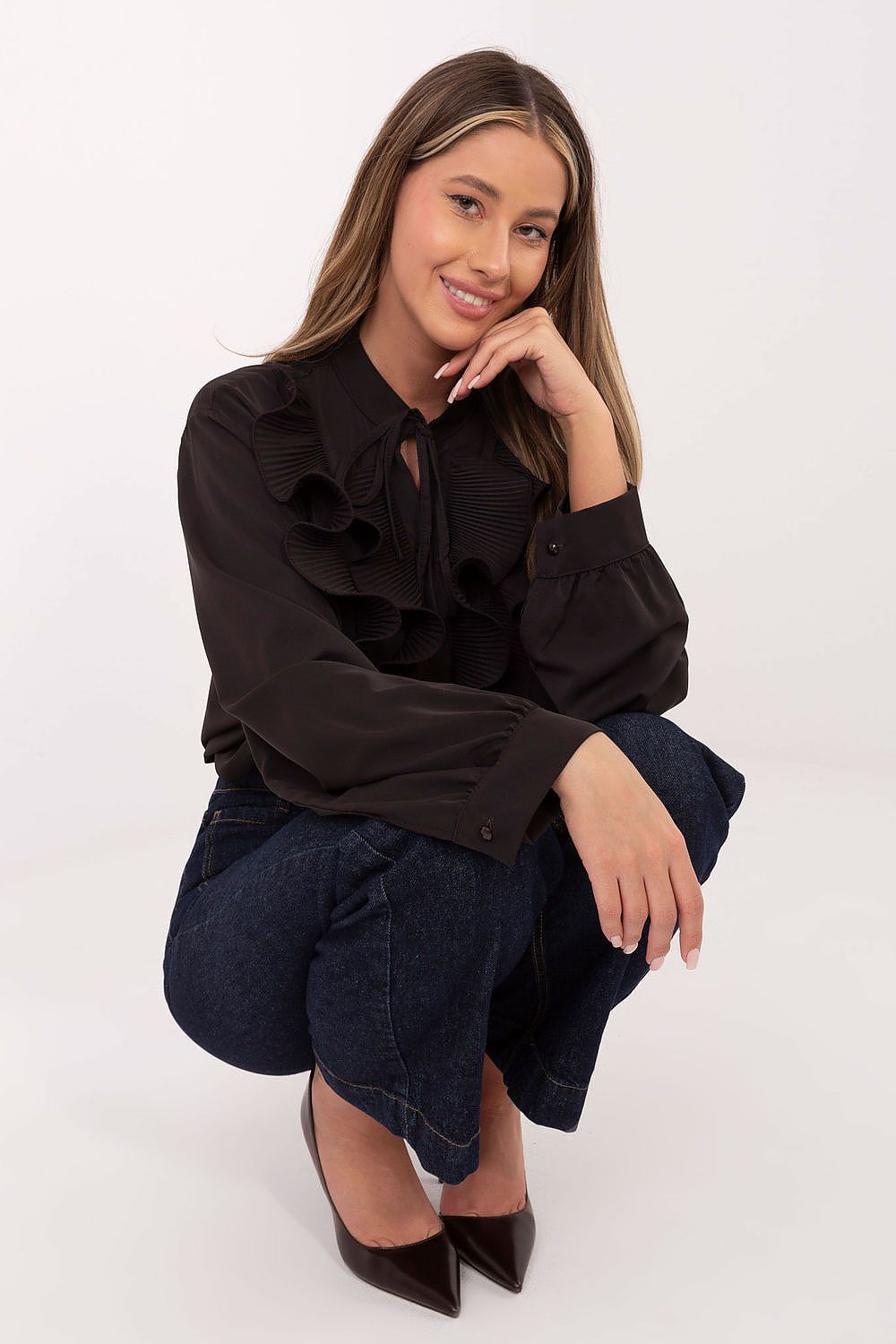Bluse Damen Elegant Jabot Puffärmel