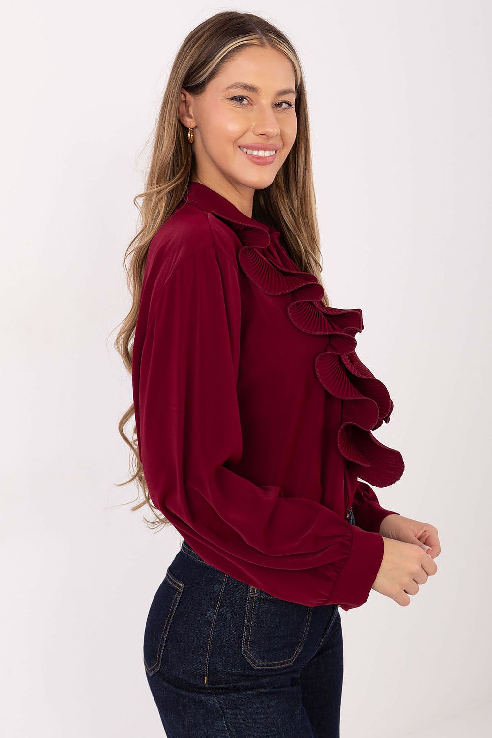 Bluse Damen Elegant Jabot Puffärmel