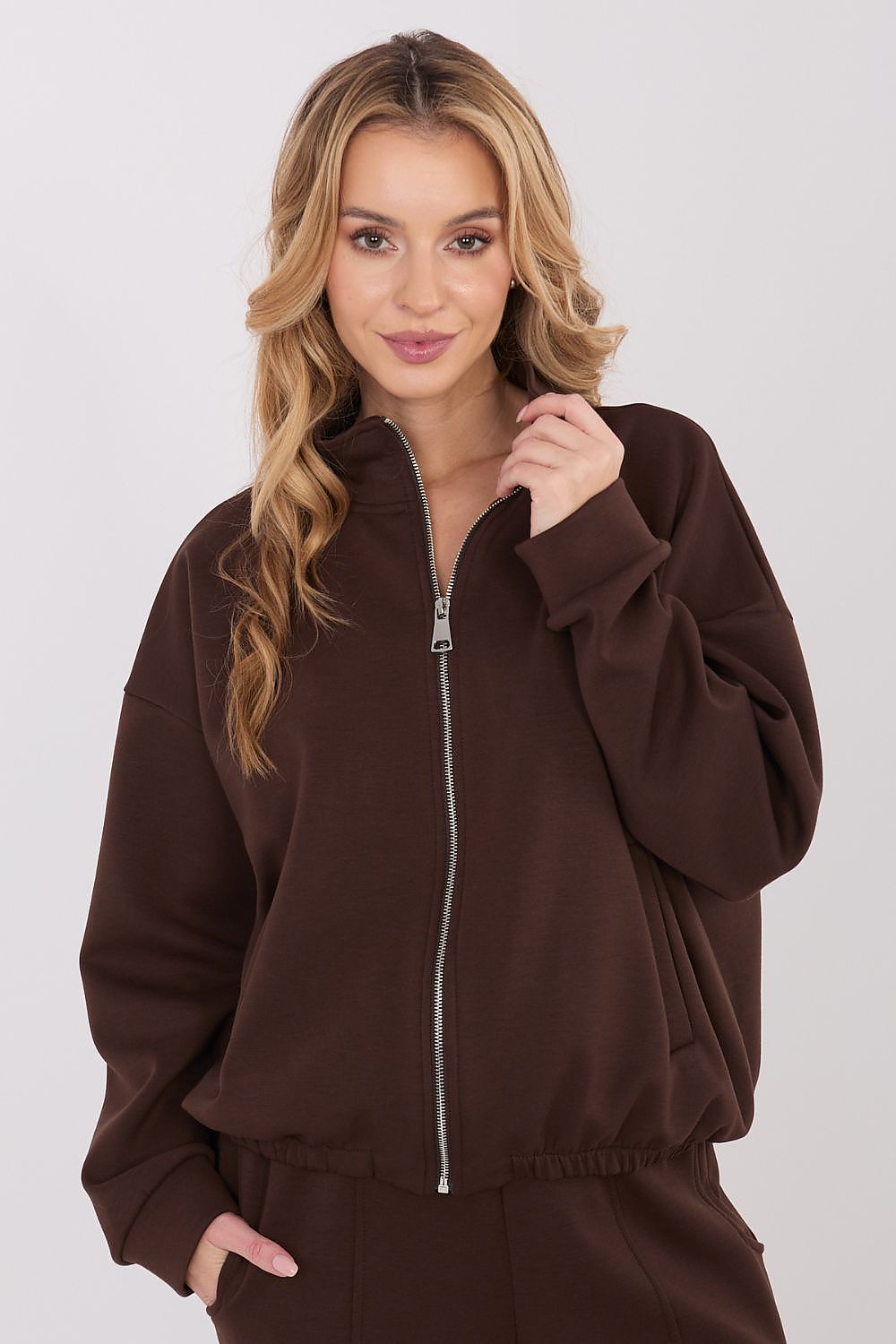 Pullover Damen Stehkragen Reißverschluss Taschen Viskose