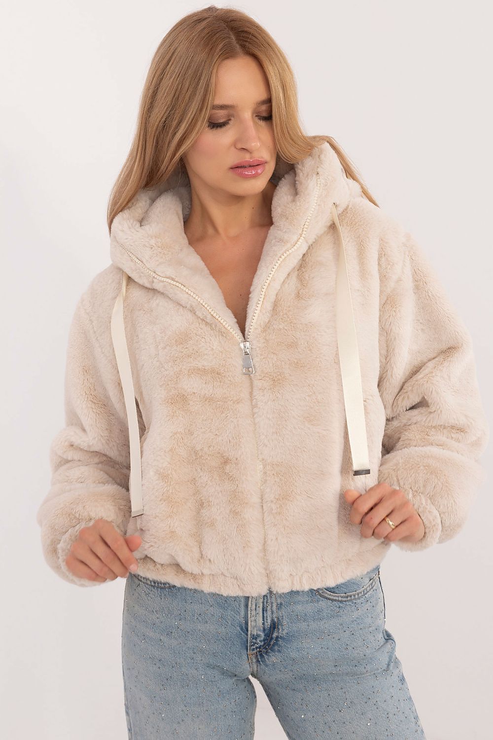 Jacke Damen Kunstfell Kapuze Kurz Übergang Winter