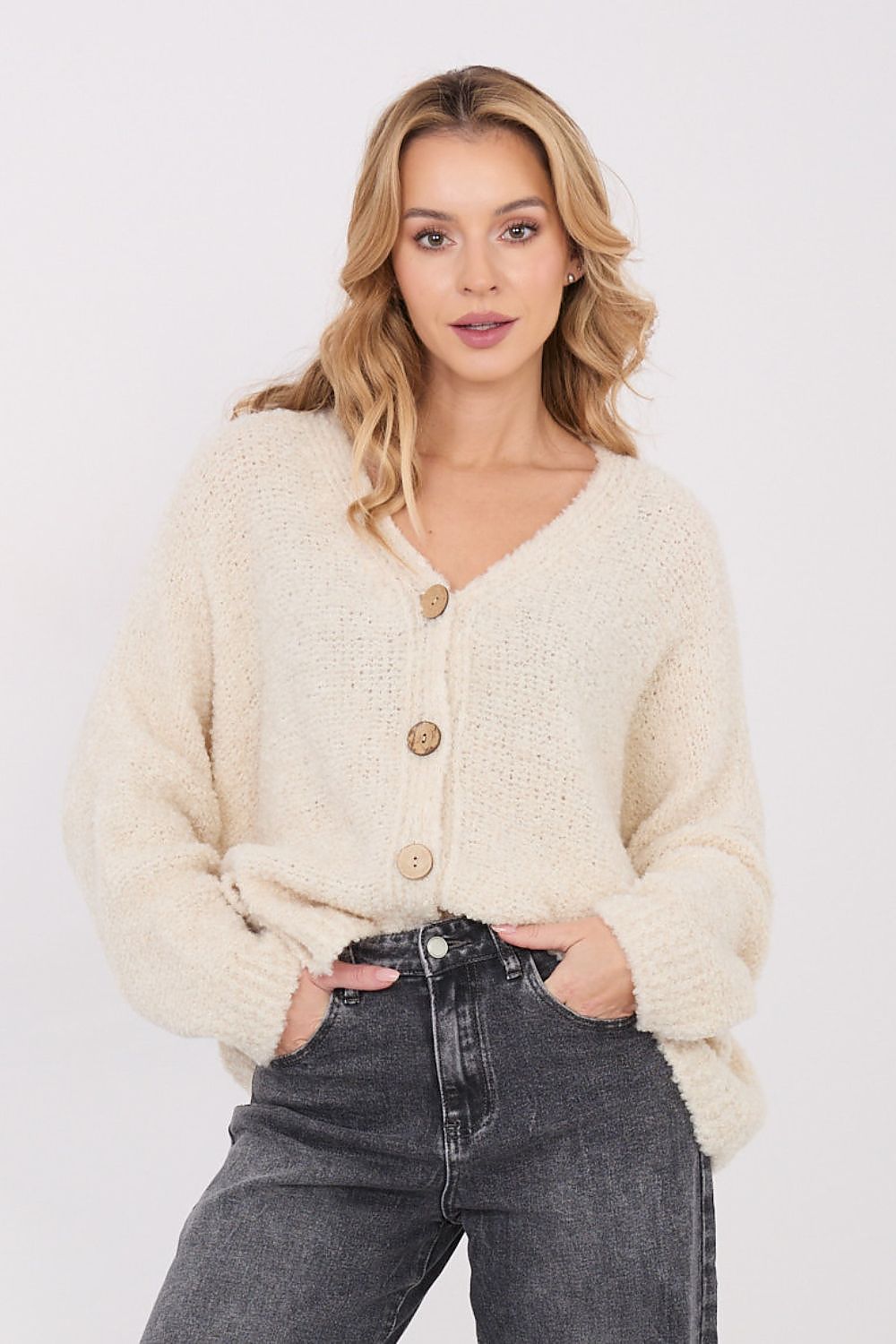 Cardigan Damen V-Ausschnitt Knöpfe Wolle Acryl