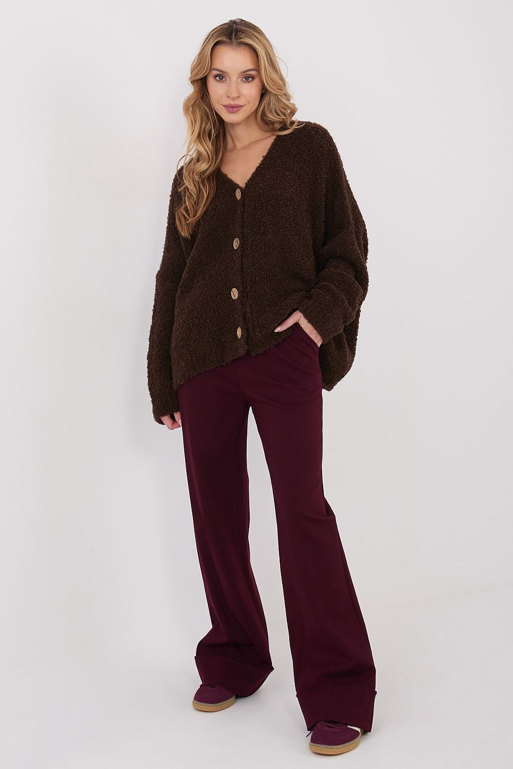 Cardigan Damen V-Ausschnitt Knöpfe Wolle Acryl