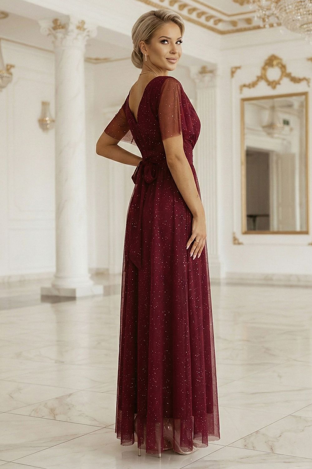 Damen Maxikleid Glänzend V-Ausschnitt Festlich