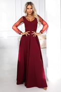 Ballkleid Damen Tüll Transparentärmel Maxi Elegant