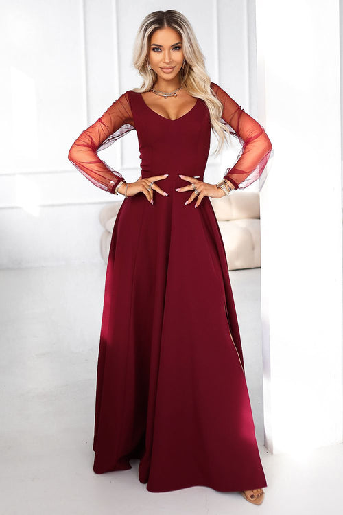 Ballkleid Damen Tüll Transparentärmel Maxi Elegant