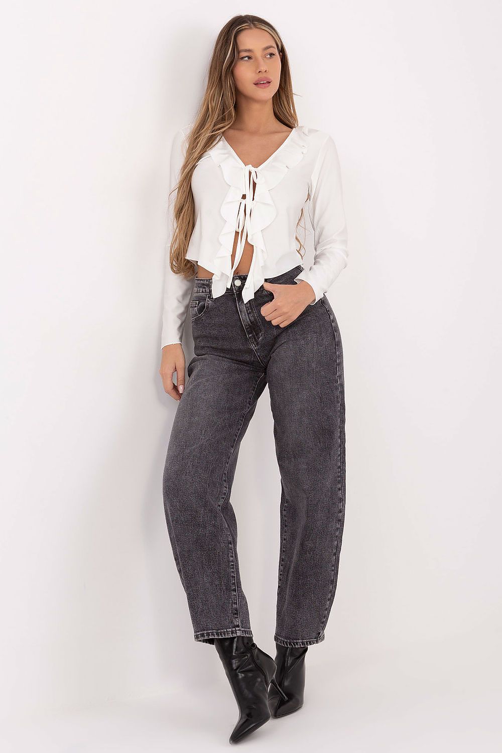 Damen Bluse mit Rüsche & Bindung – Elegant & Festlich