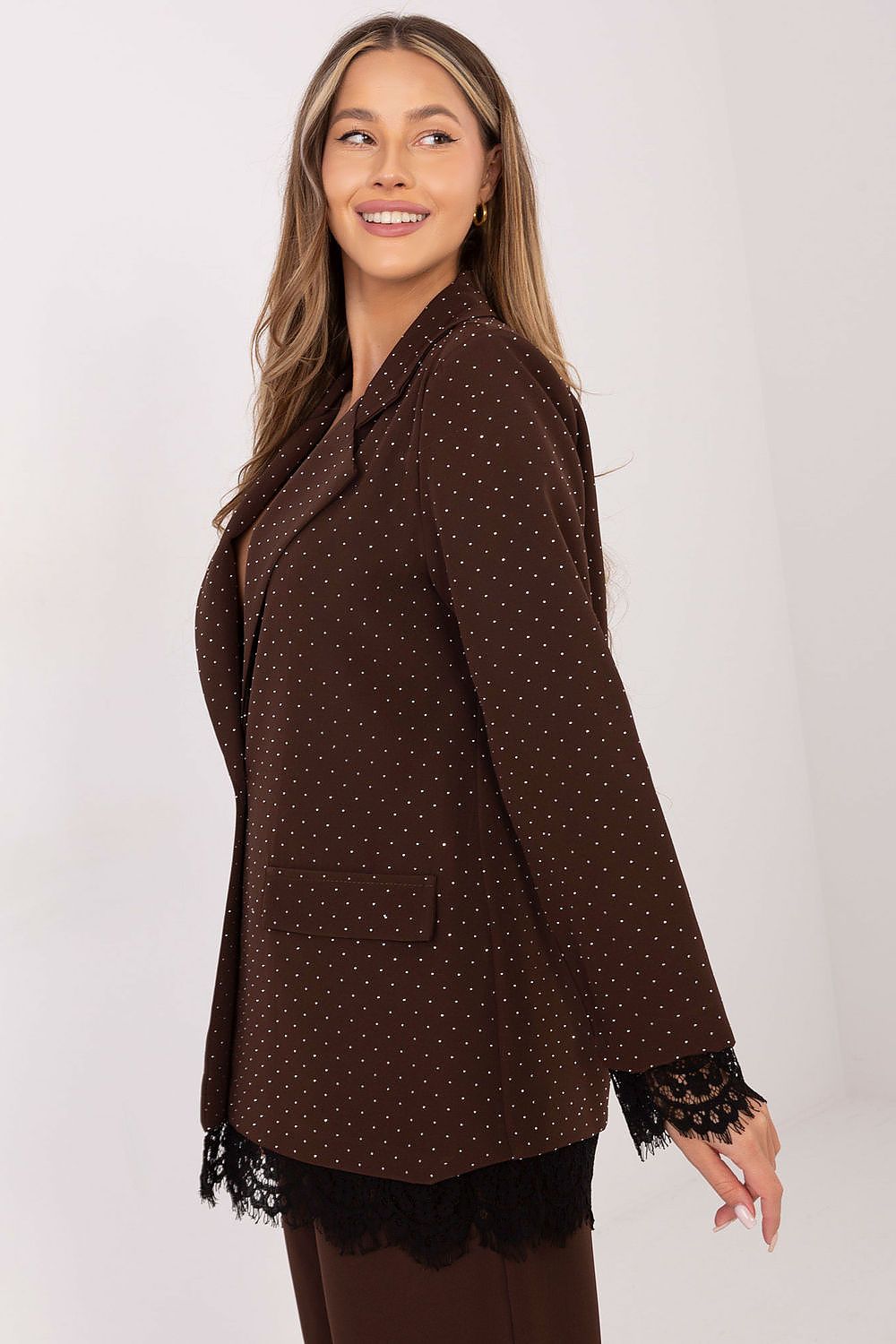 Damen Blazer mit Strass & Spitze – Elegant & Glamourös