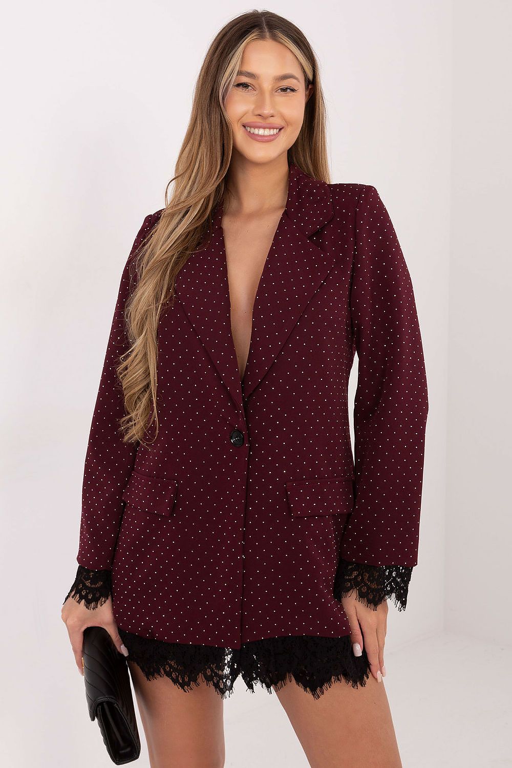 Damen Blazer mit Strass & Spitze – Elegant & Glamourös