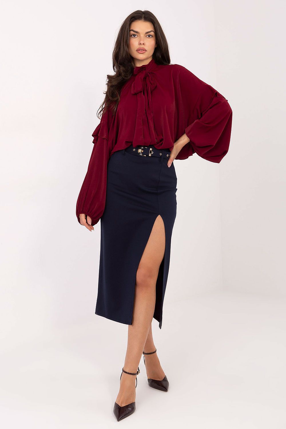 Eleganter Midi-Rock Rue Paris Damen – Mit Gürtel & Schlitz