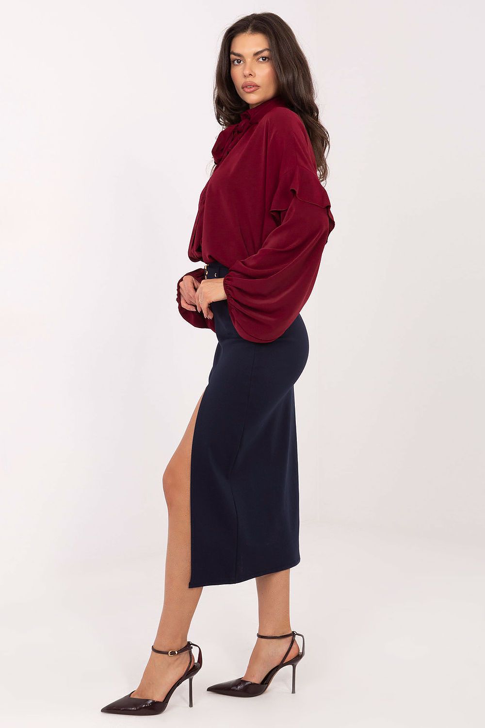 Eleganter Midi-Rock Rue Paris Damen – Mit Gürtel & Schlitz
