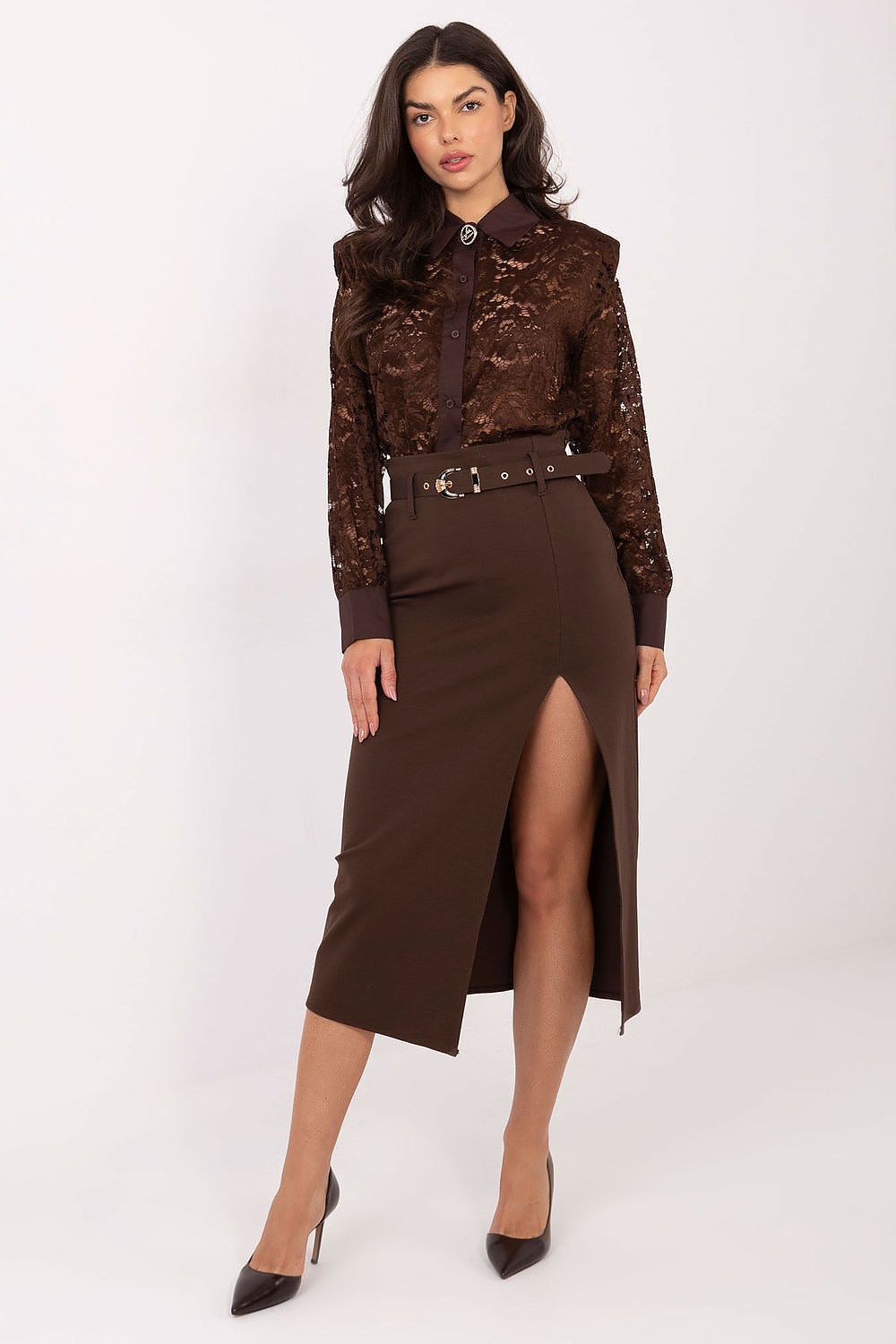 Eleganter Midi-Rock Rue Paris Damen – Mit Gürtel & Schlitz