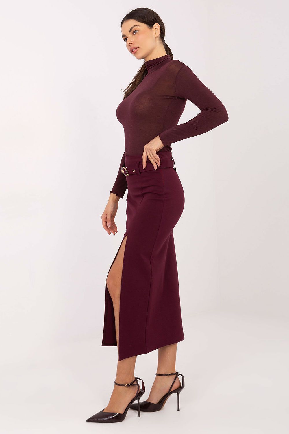 Eleganter Midi-Rock Rue Paris Damen – Mit Gürtel & Schlitz