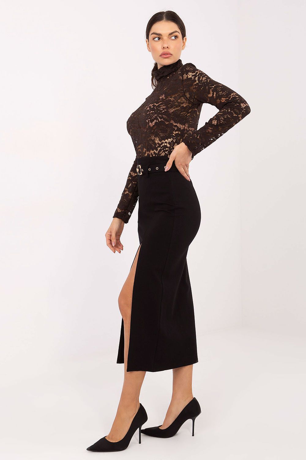 Eleganter Midi-Rock Rue Paris Damen – Mit Gürtel & Schlitz