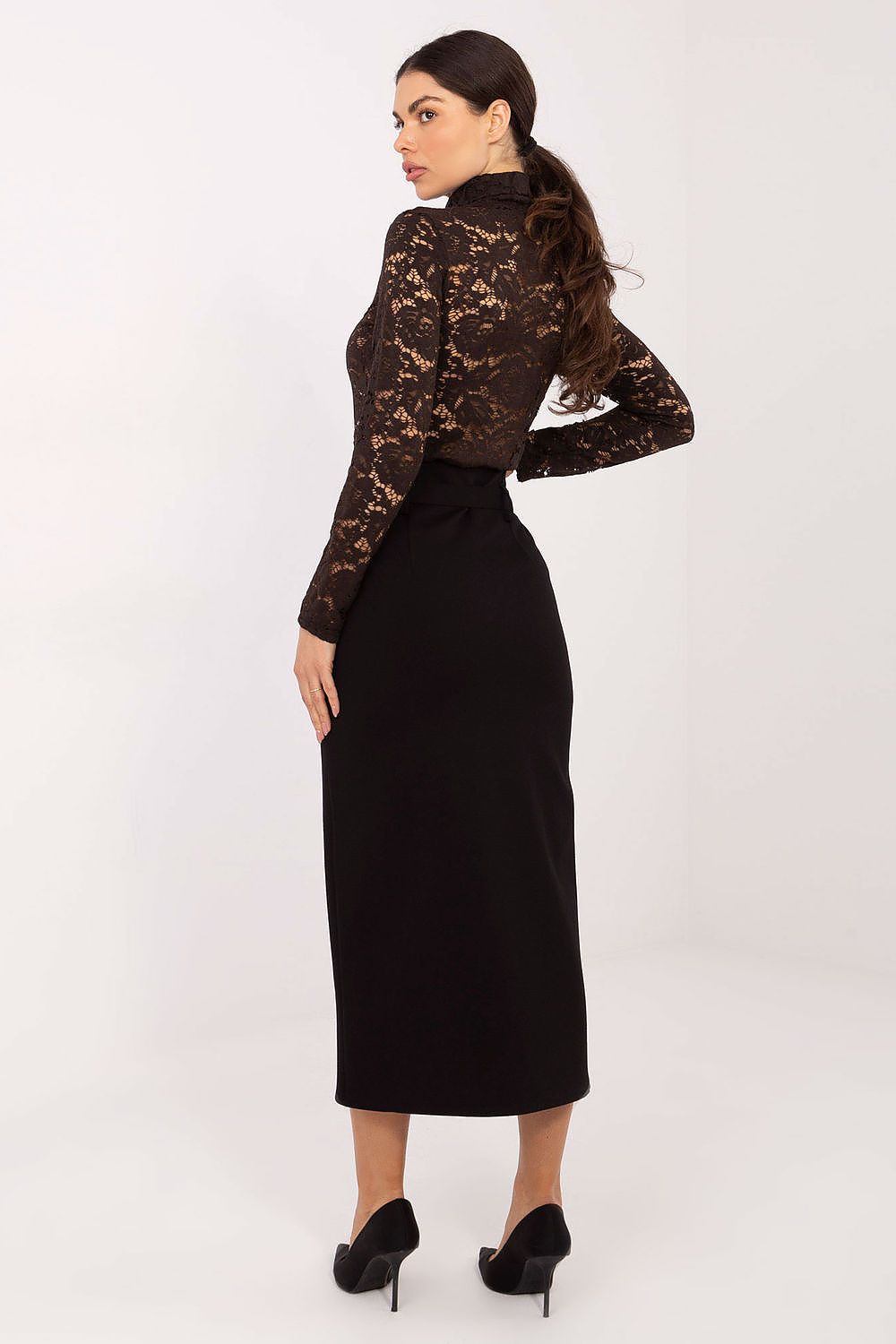 Eleganter Midi-Rock Rue Paris Damen – Mit Gürtel & Schlitz