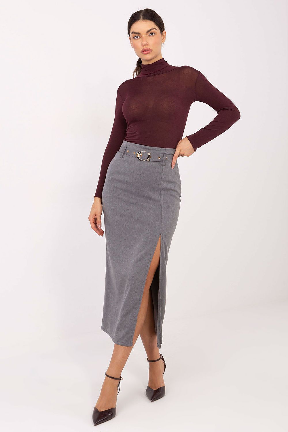 Eleganter Midi-Rock Rue Paris Damen – Mit Gürtel & Schlitz