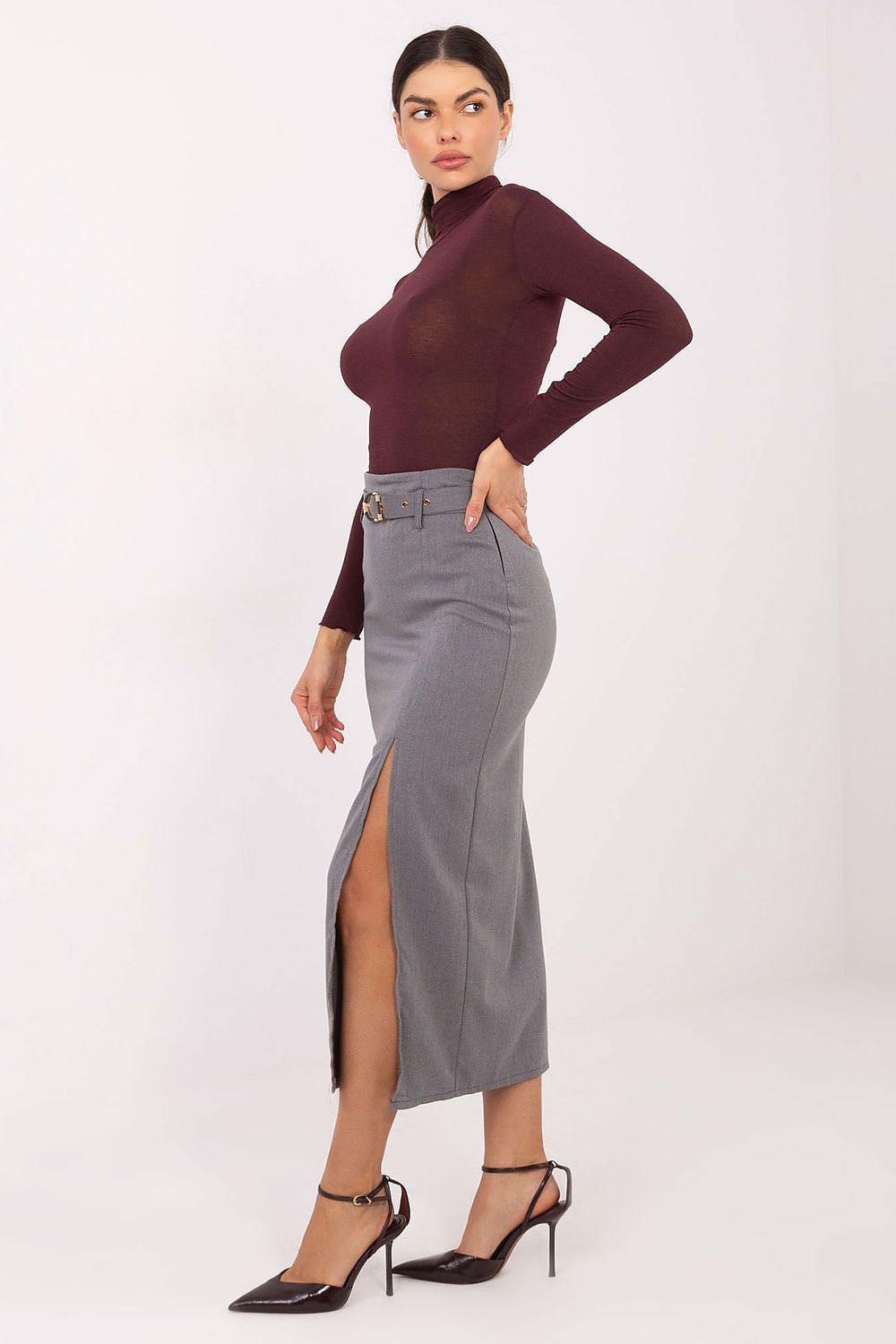 Eleganter Midi-Rock Rue Paris Damen – Mit Gürtel & Schlitz