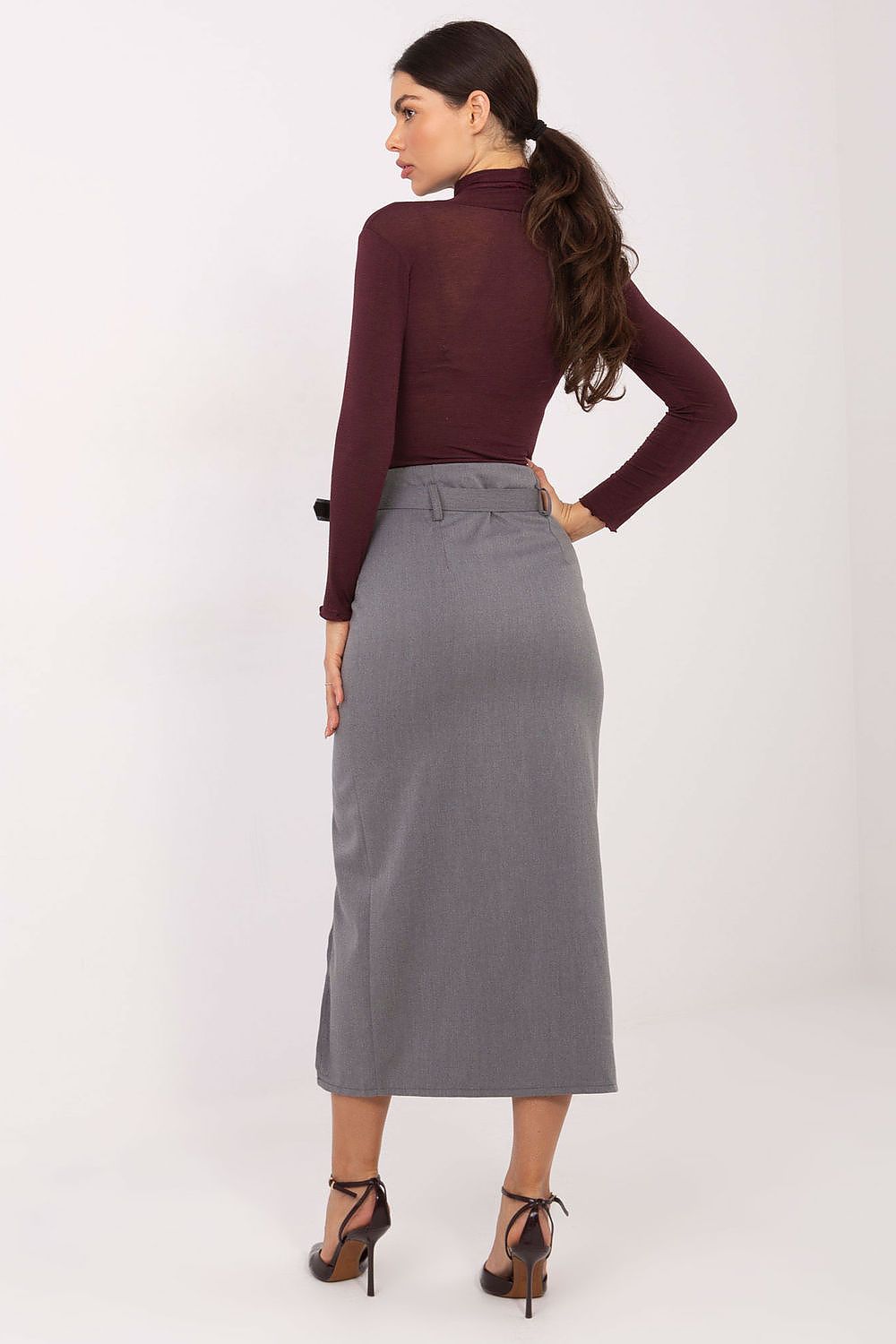 Eleganter Midi-Rock Rue Paris Damen – Mit Gürtel & Schlitz