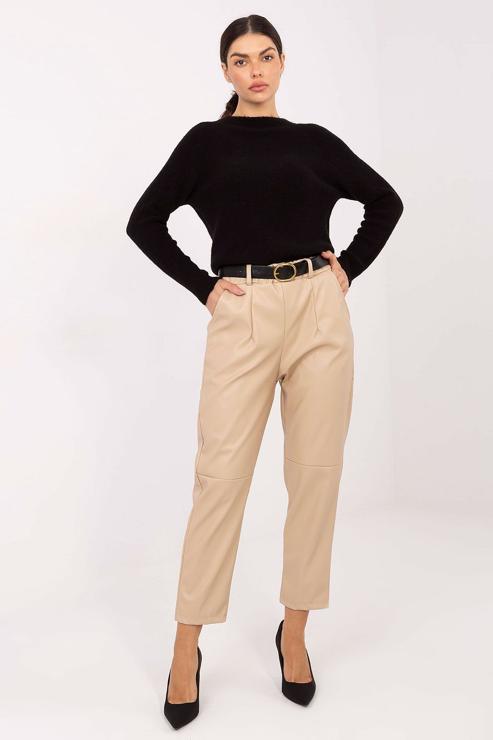 Kunstlederhose Damen High Waist Elegant Schwarz