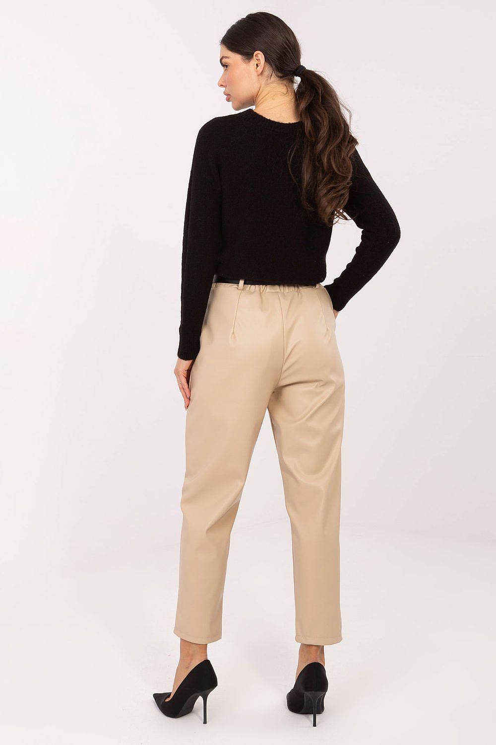 Kunstlederhose Damen High Waist Elegant Schwarz