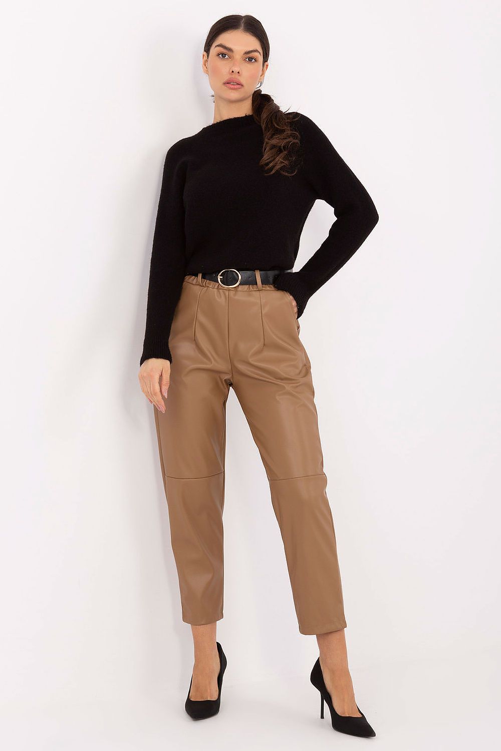 Kunstlederhose Damen High Waist Elegant Schwarz
