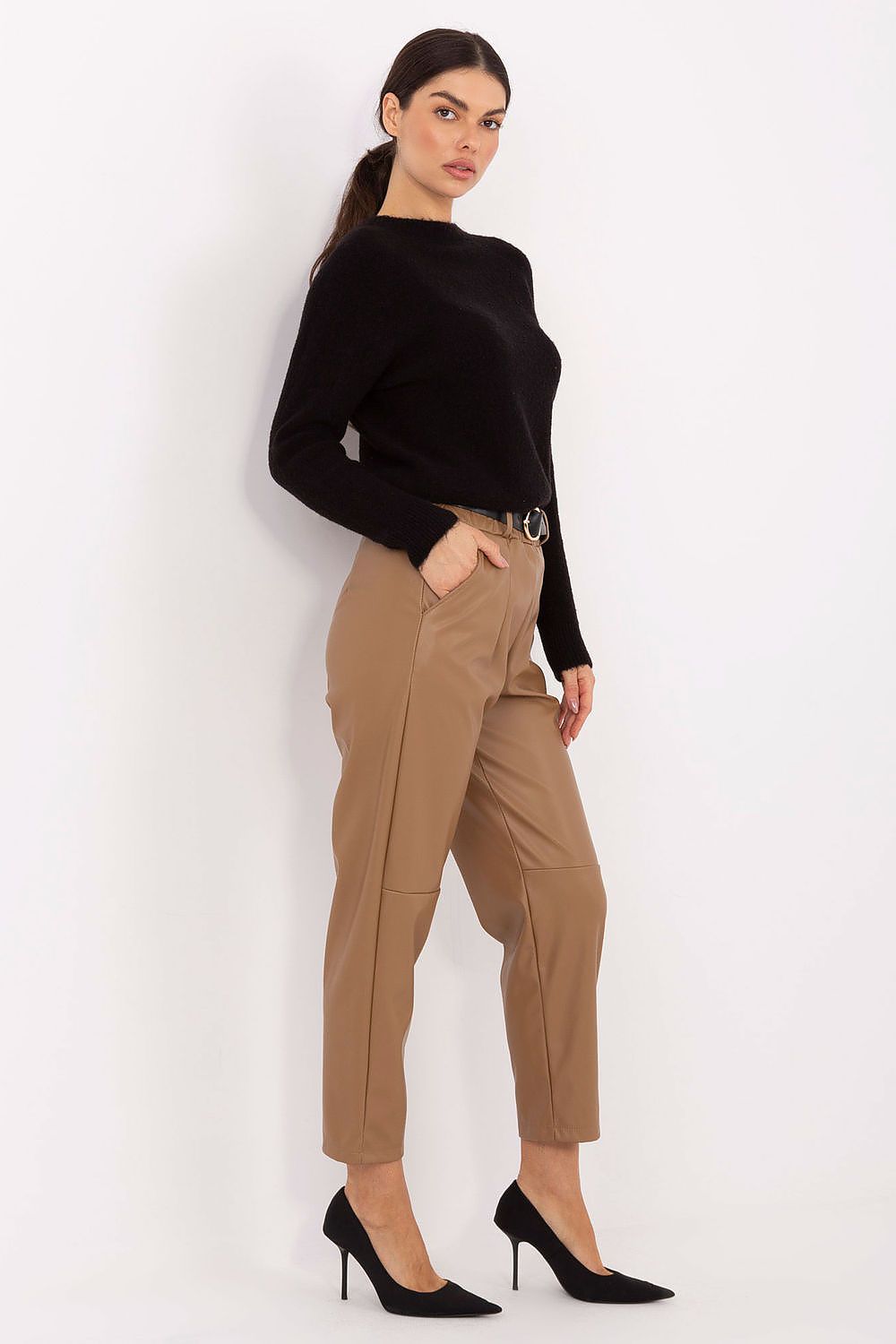 Kunstlederhose Damen High Waist Elegant Schwarz