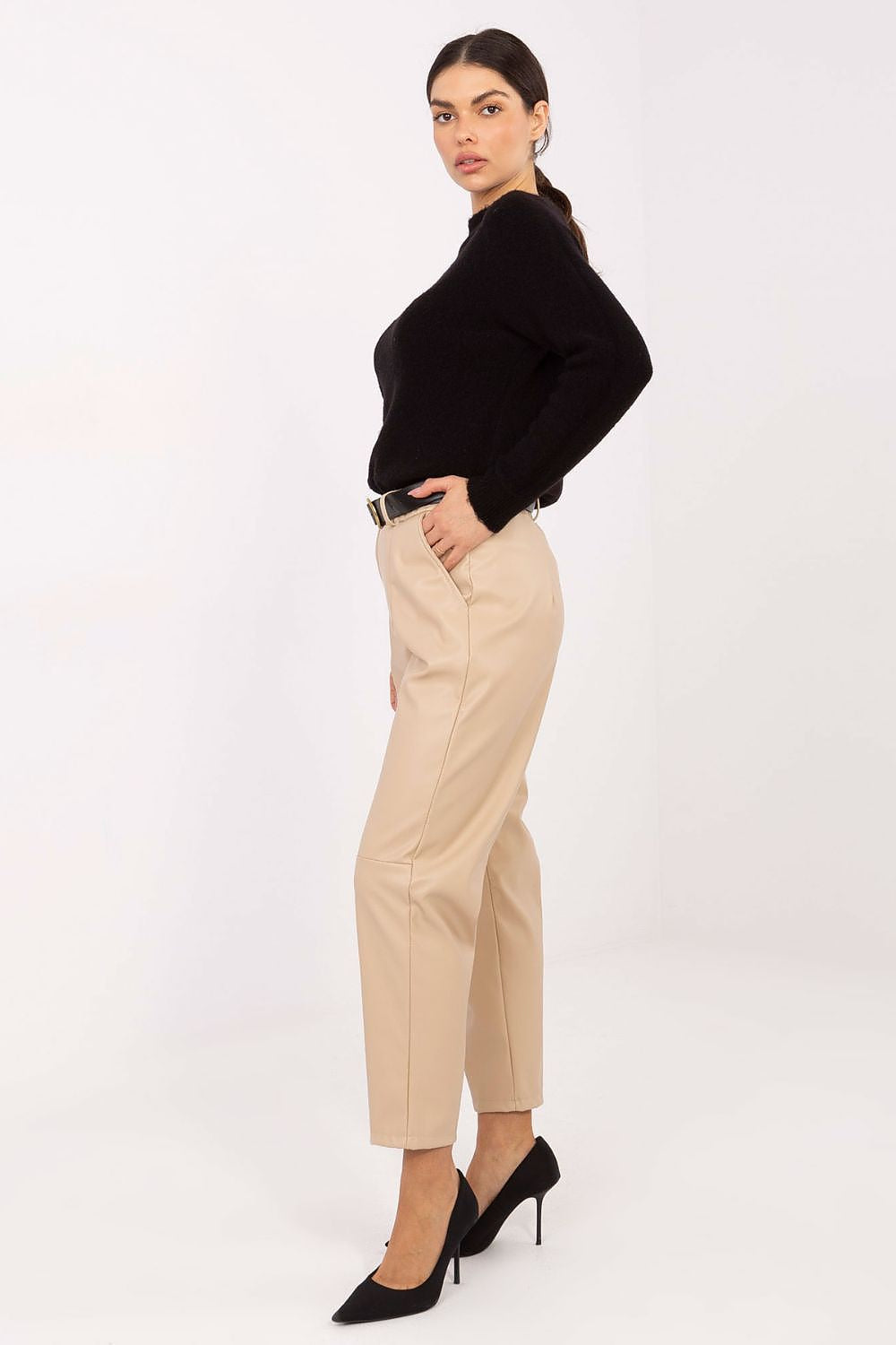 Kunstlederhose Damen High Waist Elegant Schwarz