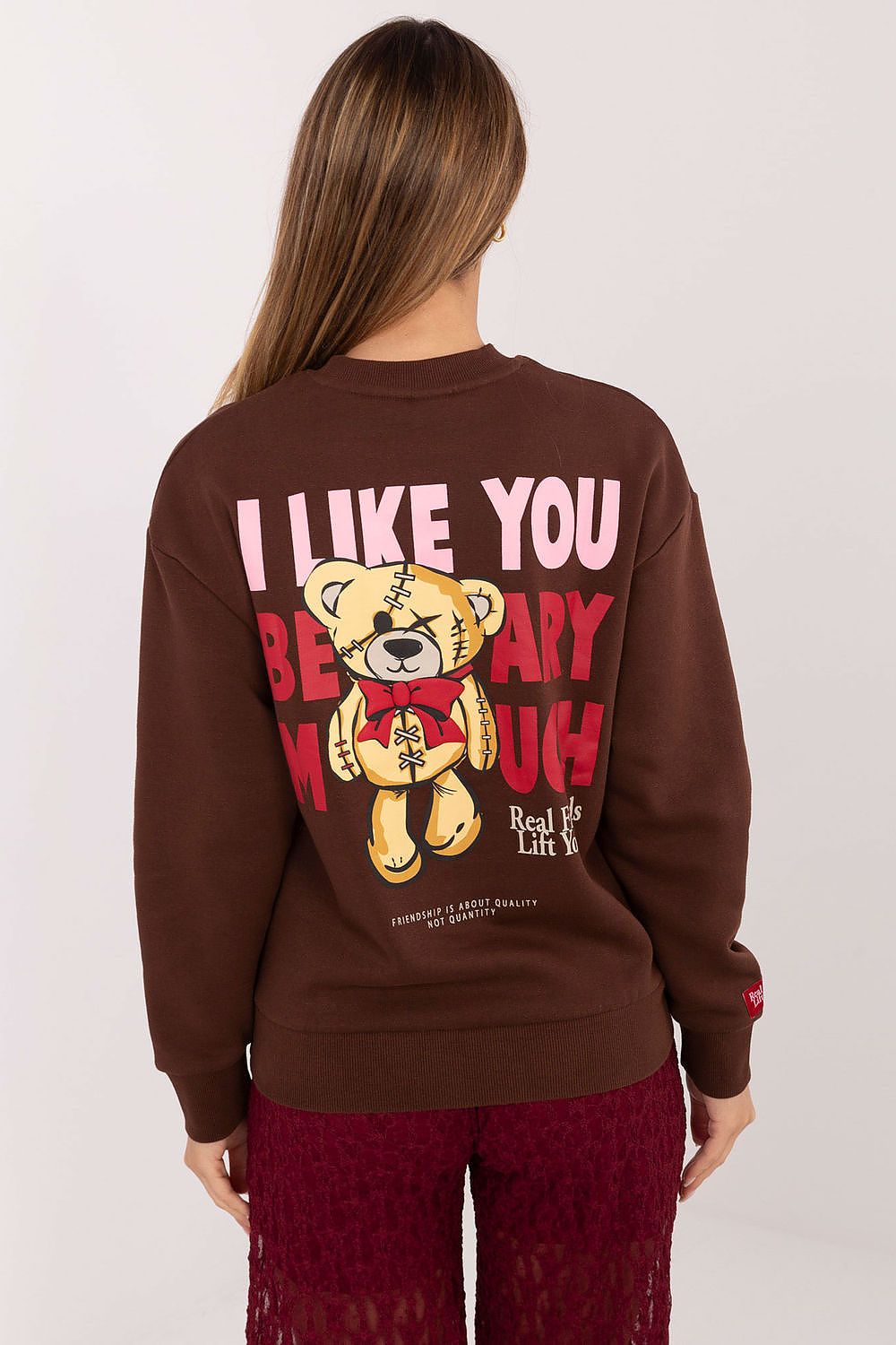 Sweater Damen Rundhals Großer Rückendruck Baumwolle