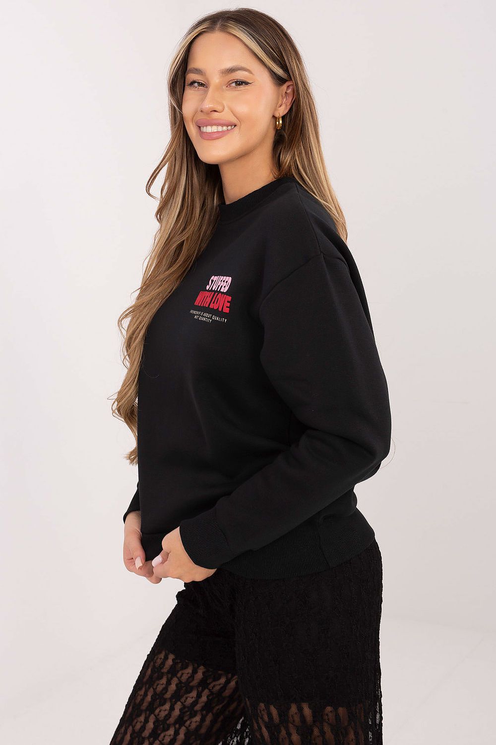 Sweater Damen Rundhals Großer Rückendruck Baumwolle