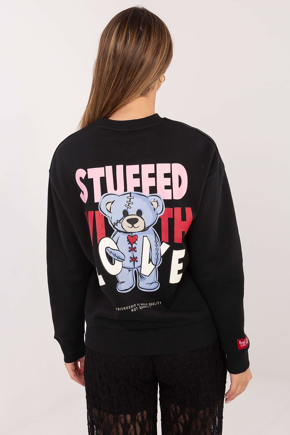 Sweater Damen Rundhals Großer Rückendruck Baumwolle