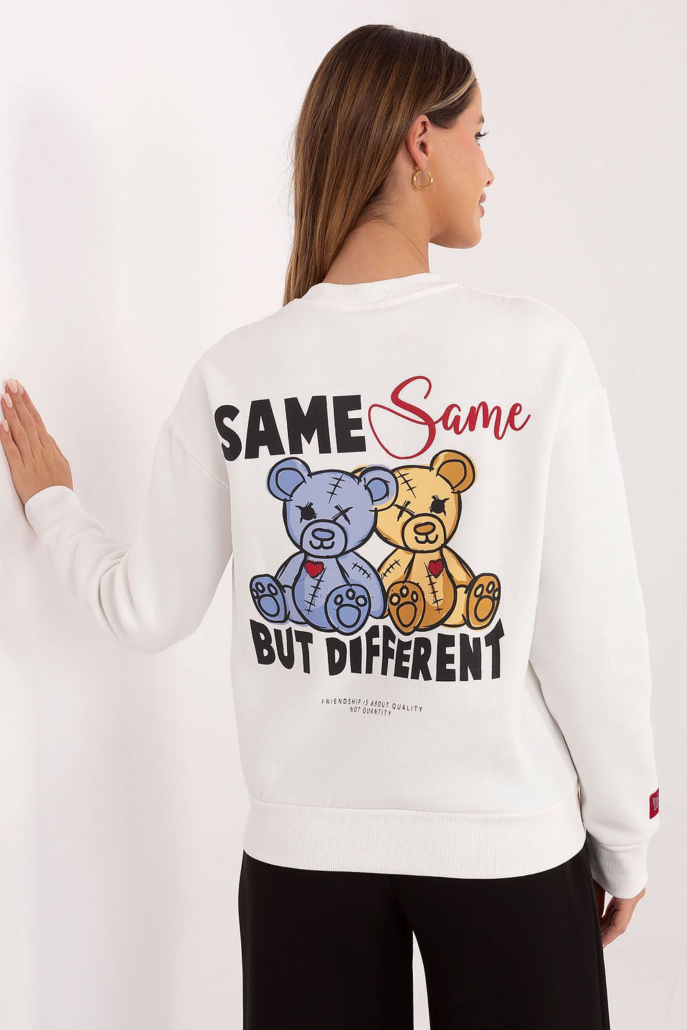 Sweater Damen Rundhals Großer Rückendruck Baumwolle
