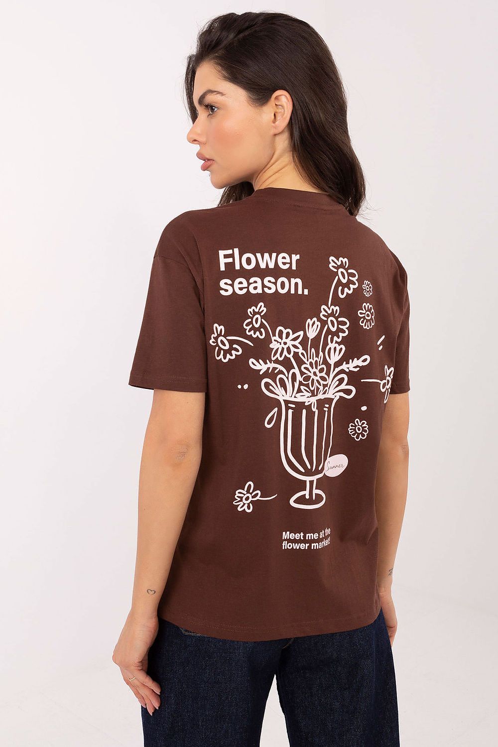 T-Shirt Damen Print Kurzarm 100% Baumwolle Casual