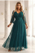 Damen Maxikleid Plus Size Tüllärmel Wickelausschnitt