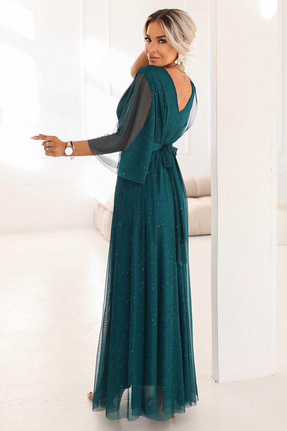 Damen Maxikleid Plus Size Tüllärmel Wickelausschnitt