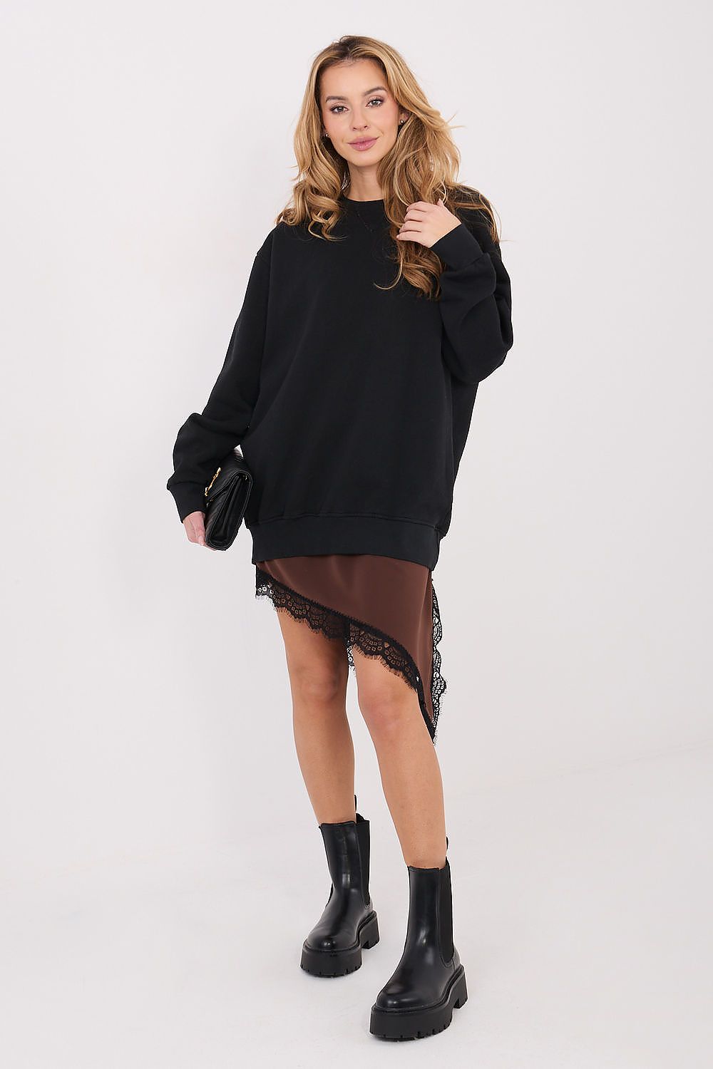 Sweatshirt Damen Lang Gefüttert Rundhals Baumwolle