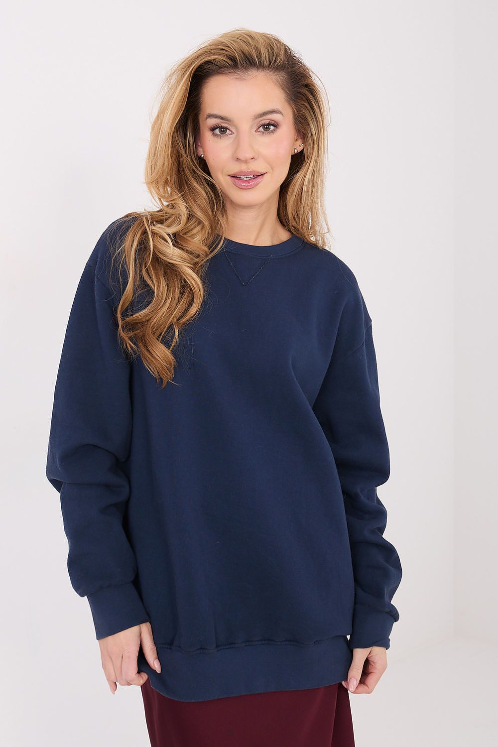 Sweatshirt Damen Lang Gefüttert Rundhals Baumwolle