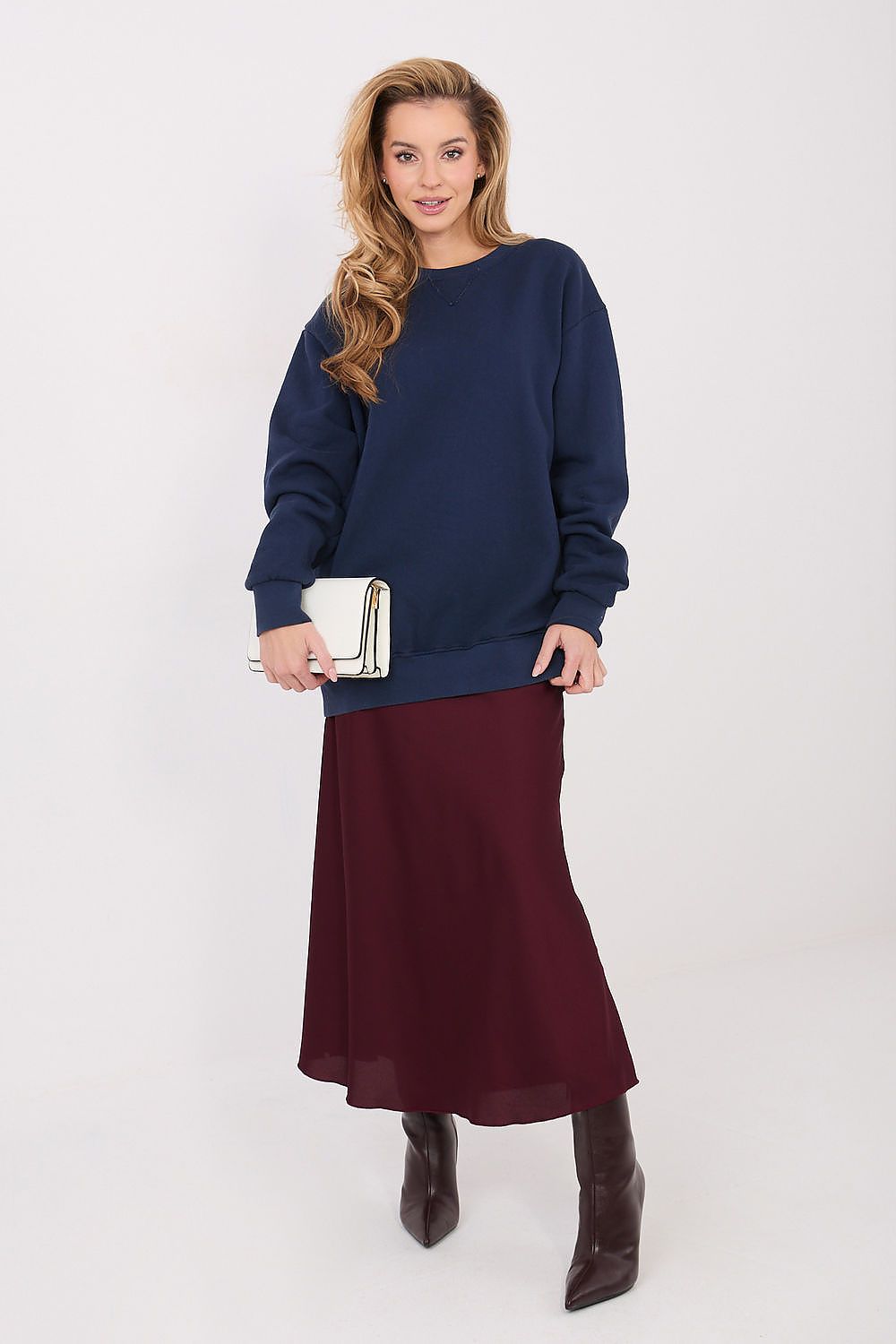 Sweatshirt Damen Lang Gefüttert Rundhals Baumwolle