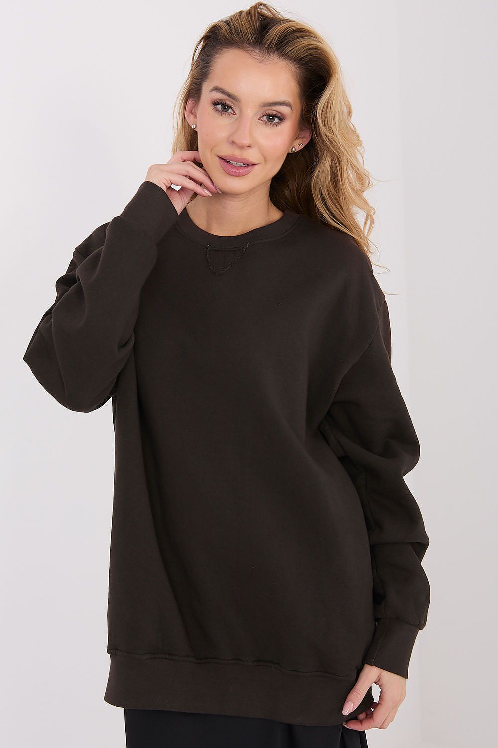 Sweatshirt Damen Lang Gefüttert Rundhals Baumwolle